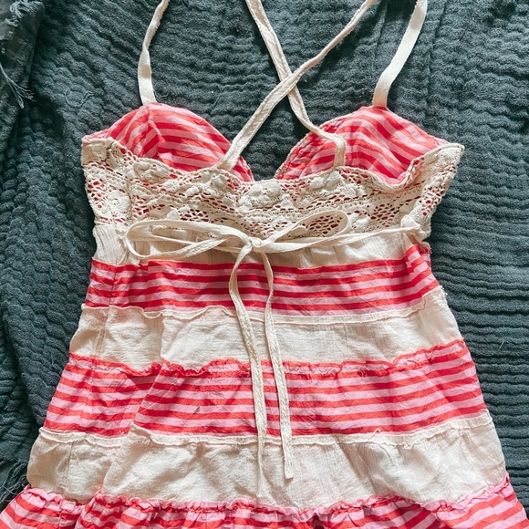 Vintage Free People Tank Top Pink and Cream - Picture 4 of 5